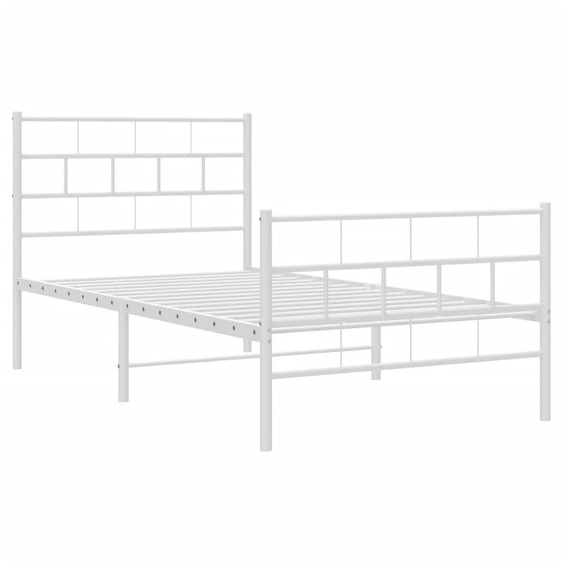 Cadru de pat metalic cu tăblie de cap/picioare, alb, 107x203 cm