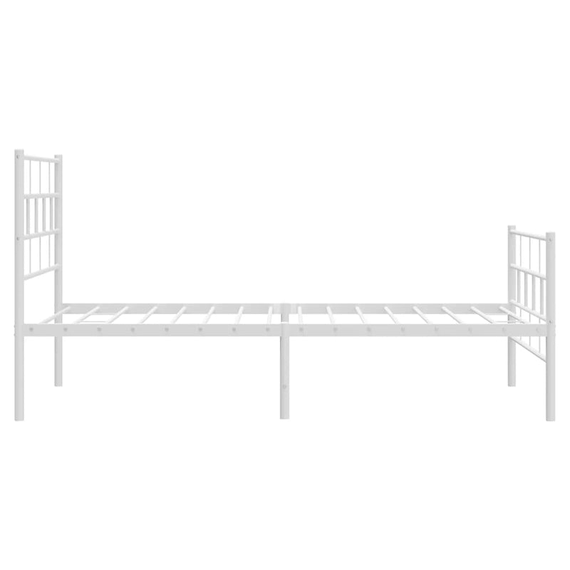 Cadru de pat metalic cu tăblie de cap/picioare, alb, 107x203 cm