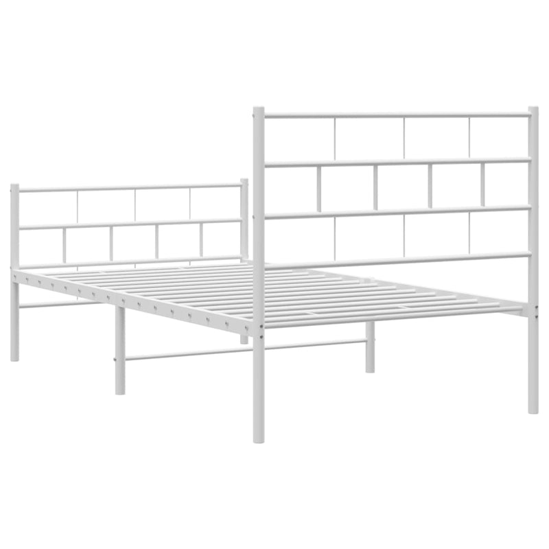 Cadru de pat metalic cu tăblie de cap/picioare, alb, 107x203 cm