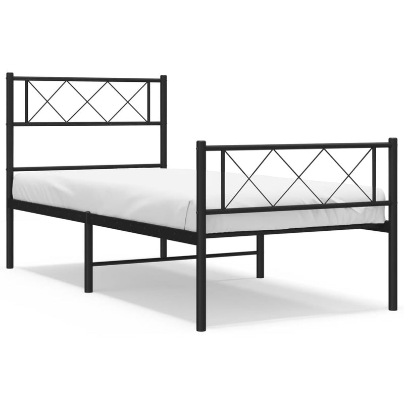 Cadru pat metalic cu tăblii de cap/picioare, negru, 75x190 cm