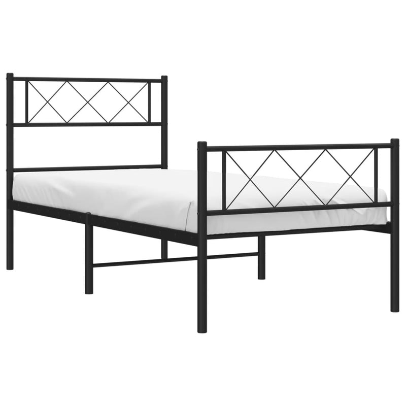 Cadru pat metalic cu tăblii de cap/picioare, negru, 75x190 cm