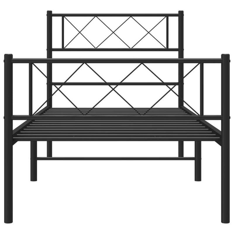 Cadru pat metalic cu tăblii de cap/picioare, negru, 75x190 cm