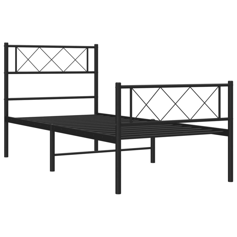 Cadru pat metalic cu tăblii de cap/picioare, negru, 75x190 cm