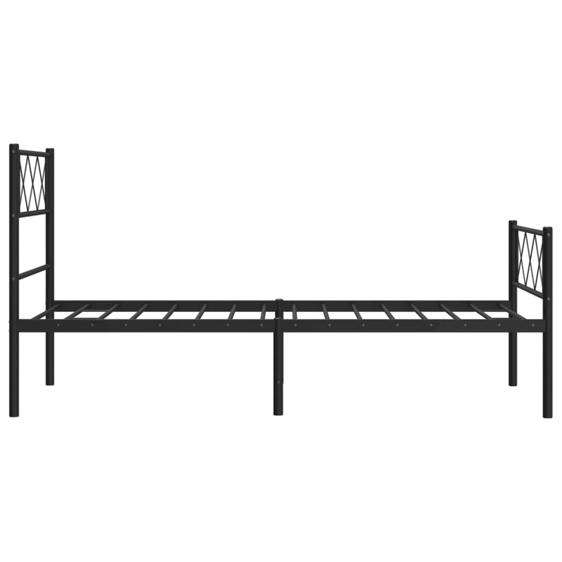 Cadru pat metalic cu tăblii de cap/picioare, negru, 75x190 cm