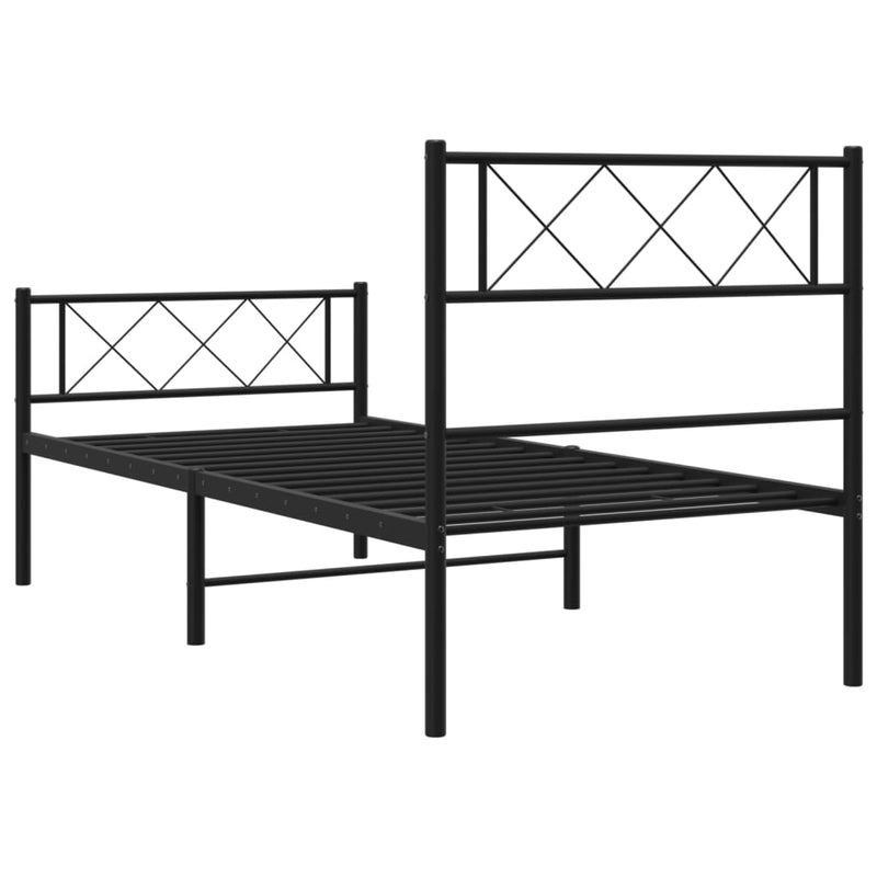 Cadru pat metalic cu tăblii de cap/picioare, negru, 75x190 cm