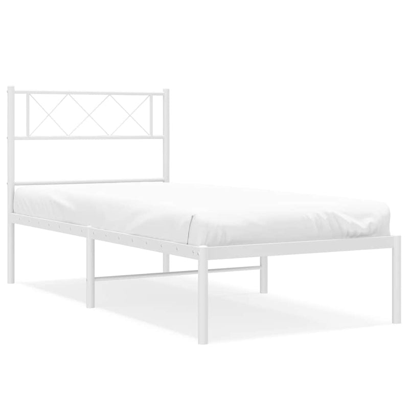 Cadru de pat din metal cu tăblie, alb, 100x200 cm