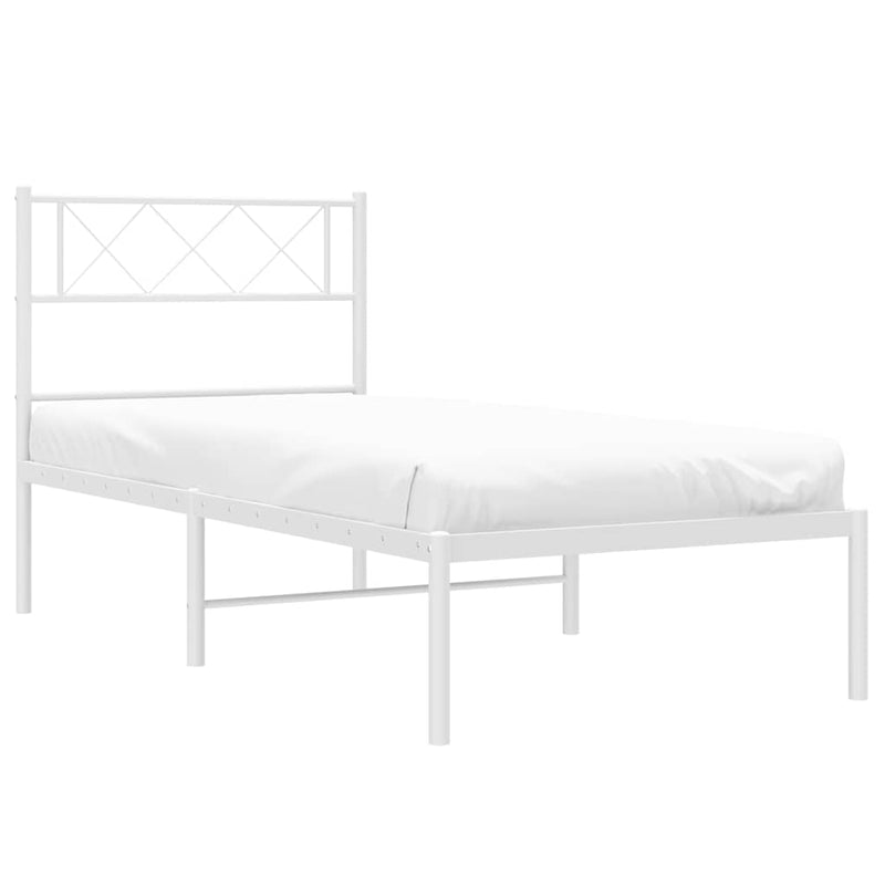 Cadru de pat din metal cu tăblie, alb, 100x200 cm