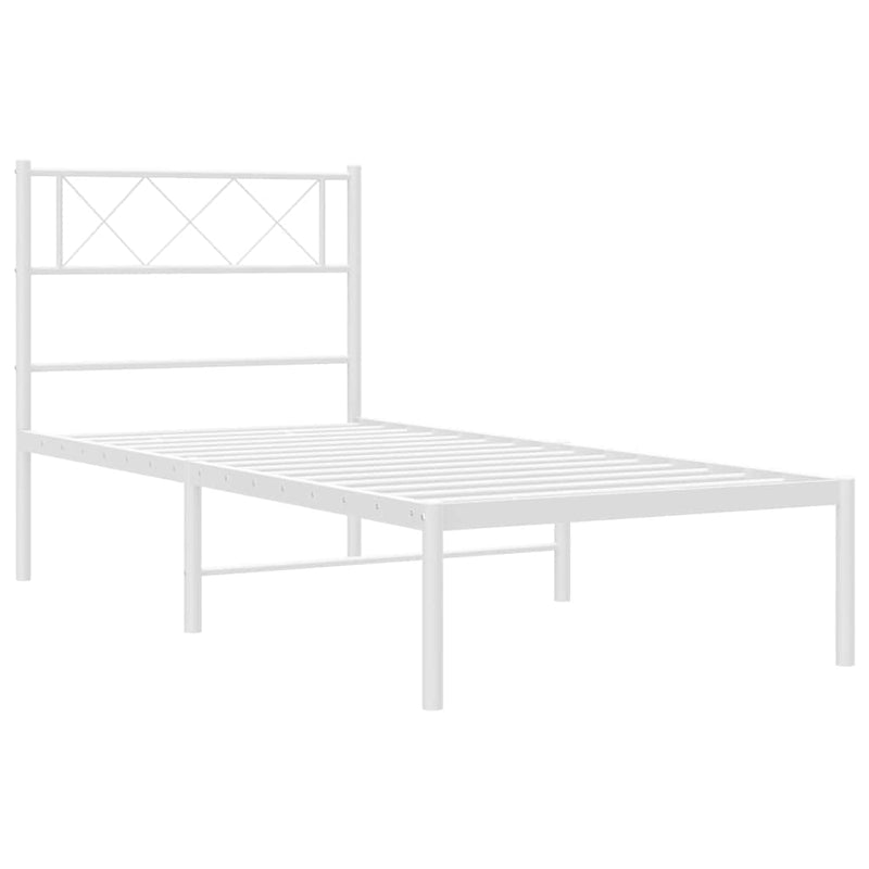 Cadru de pat din metal cu tăblie, alb, 100x200 cm