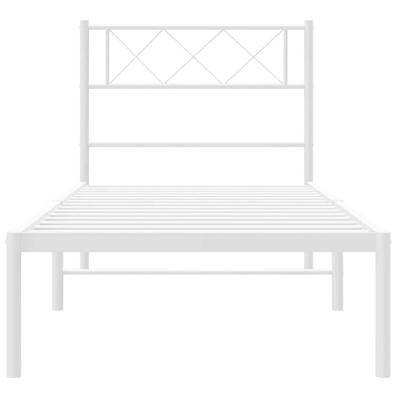 Cadru de pat din metal cu tăblie, alb, 100x200 cm