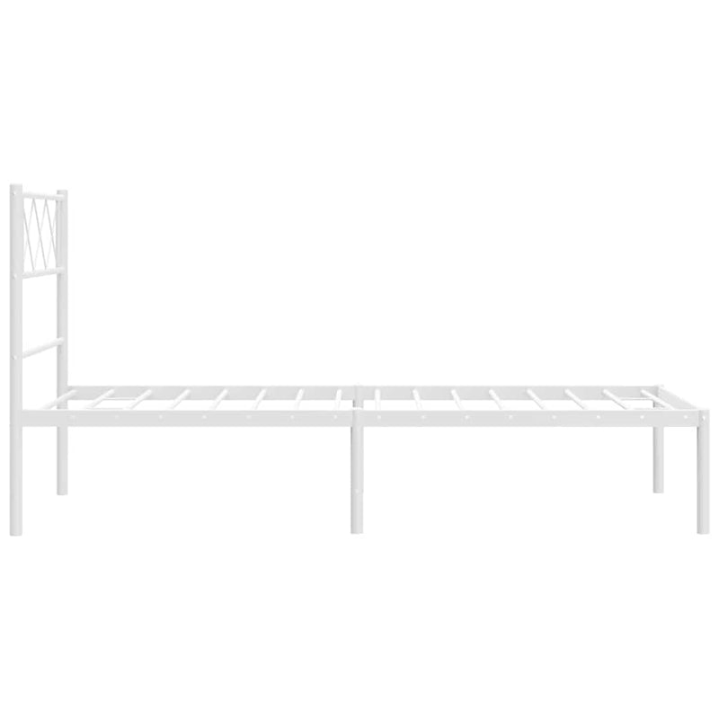Cadru de pat din metal cu tăblie, alb, 100x200 cm