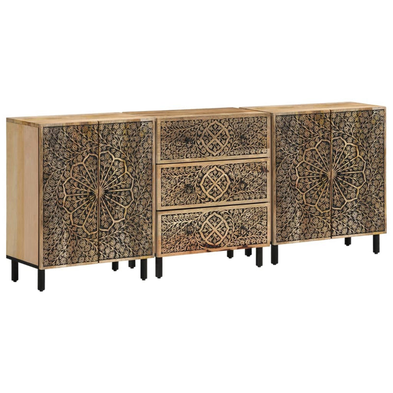 Dulapuri laterale, 3 buc., 60x33x75 cm, lemn masiv de mango