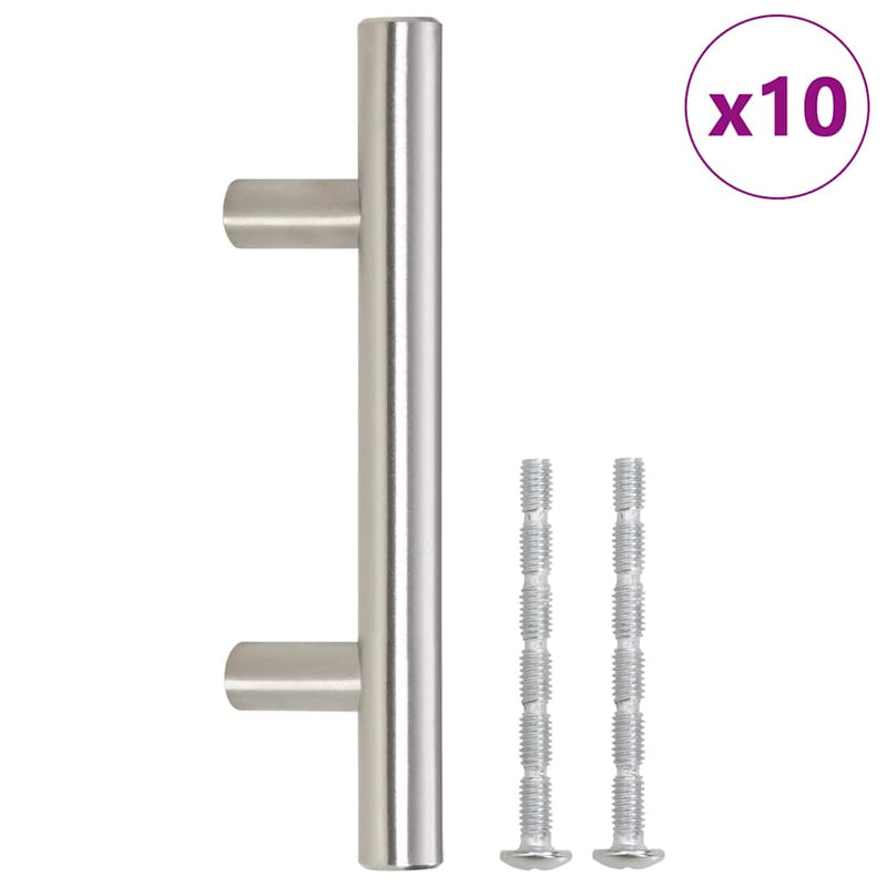 Mânere de dulap, 10 buc., argintiu, centru orificiu 64 mm lungime totală 100 mm, oțel inoxidabil