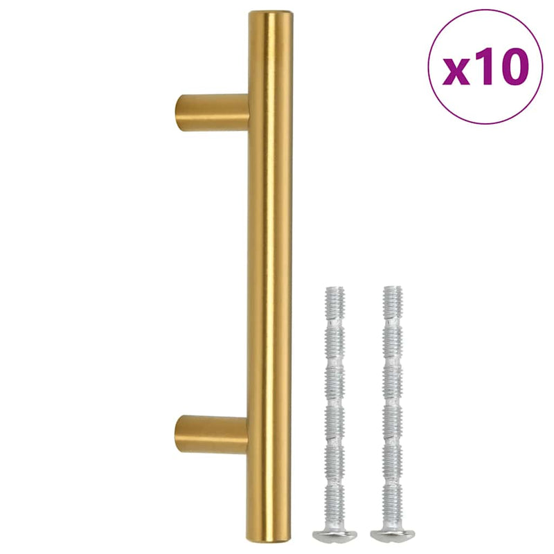 Mânere de dulap, 10 buc., auriu, centru orificiu 64 mm lungime totală 100 mm, oțel inoxidabil