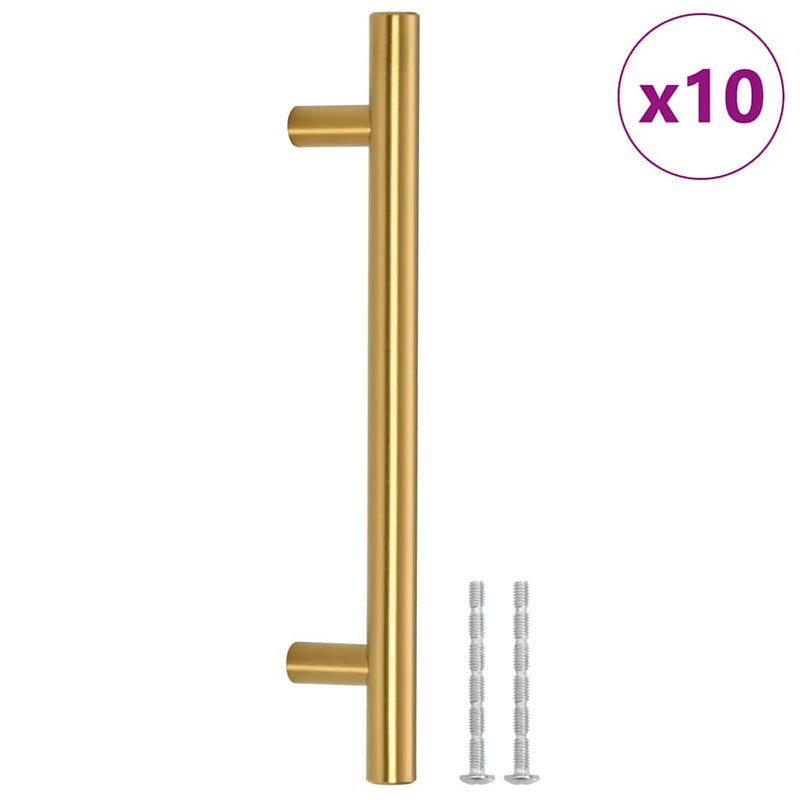 Mânere de dulap, 10 buc., auriu, distanță între găuri 128 mm lungime totală 192 mm, oțel inoxidabil