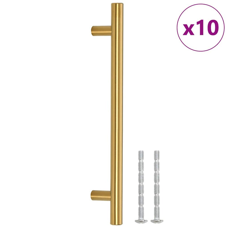 Mânere de dulap, 10 buc., auriu, distanță între găuri 160 mm lungime totală 224 mm, oțel inoxidabil