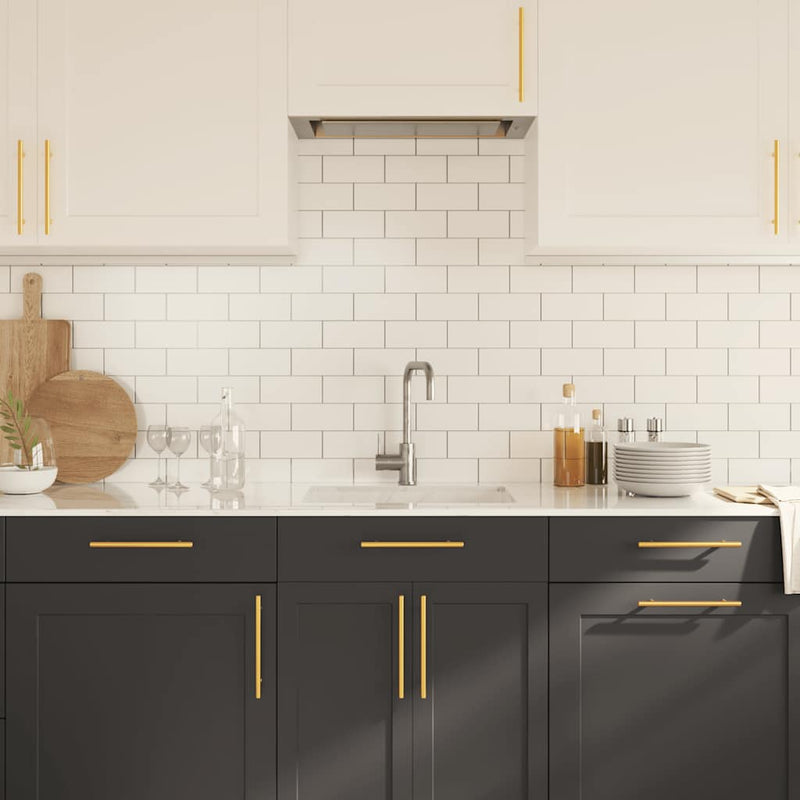 Mânere de dulap, 10 buc., auriu, distanță între găuri 160 mm lungime totală 224 mm, oțel inoxidabil