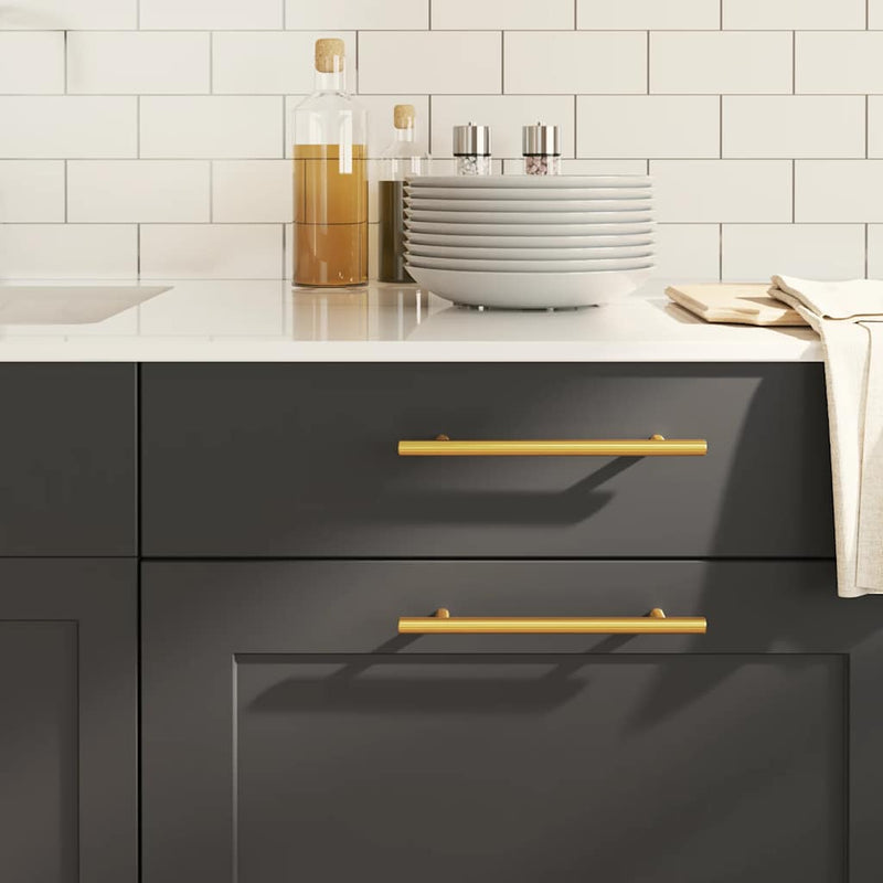 Mânere de dulap, 10 buc., auriu, distanță între găuri 160 mm lungime totală 224 mm, oțel inoxidabil