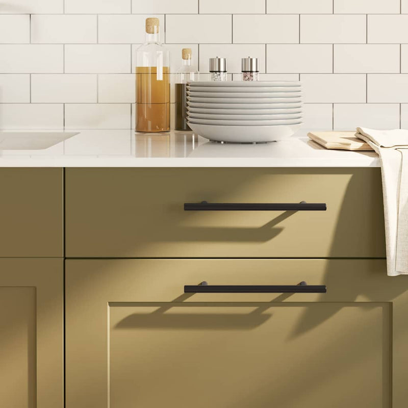 Mânere de dulap, 10 buc., negru, distanță între găuri 160 mm lungime totală 224 mm, oțel inoxidabil