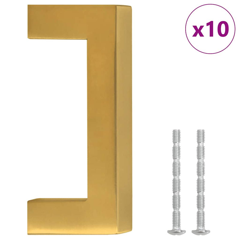Mânere de dulap, 10 buc., auriu, 64 mm, oțel inoxidabil