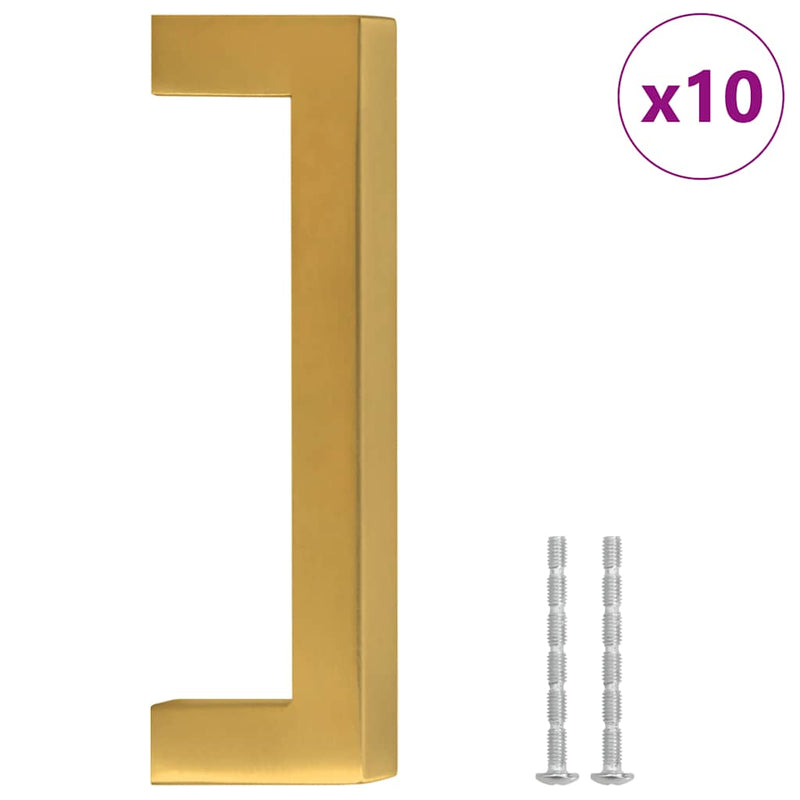Mânere de dulap, 10 buc., auriu, 96 mm, oțel inoxidabil