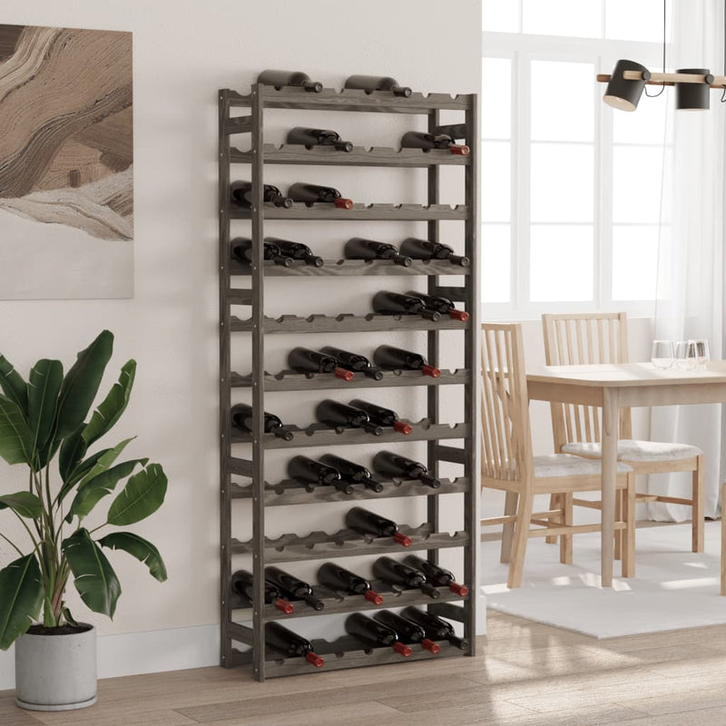 Suport sticle de vin, 77 sticle, gri, lemn masiv de pin