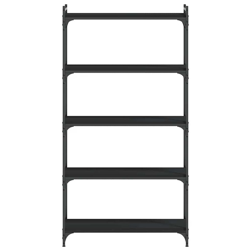 Bibliotecă cu 5 niveluri, negru, 80x30x154 cm, lemn prelucrat