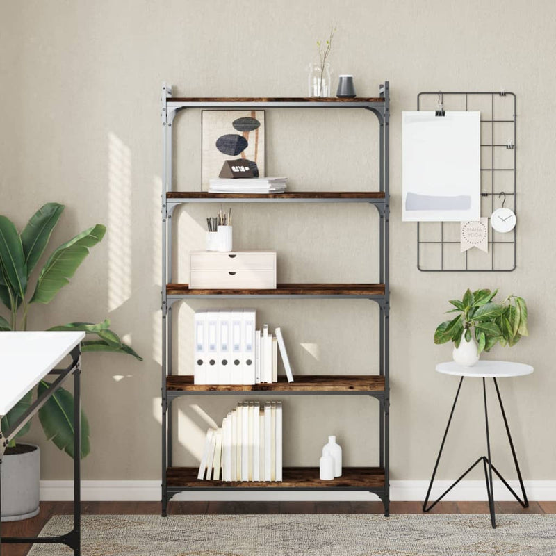 Bibliotecă 5 niveluri stejar afumat 80x30x154 cm lemn prelucrat