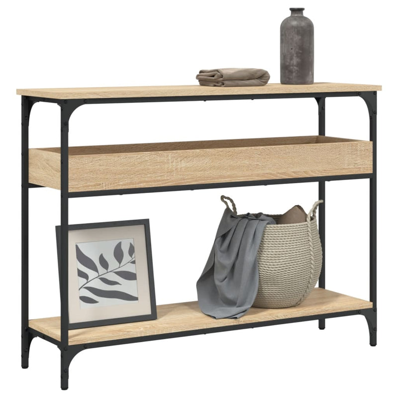 Masă consolă cu raft, stejar Sonoma, 100x29x75cm, lemn stratificat