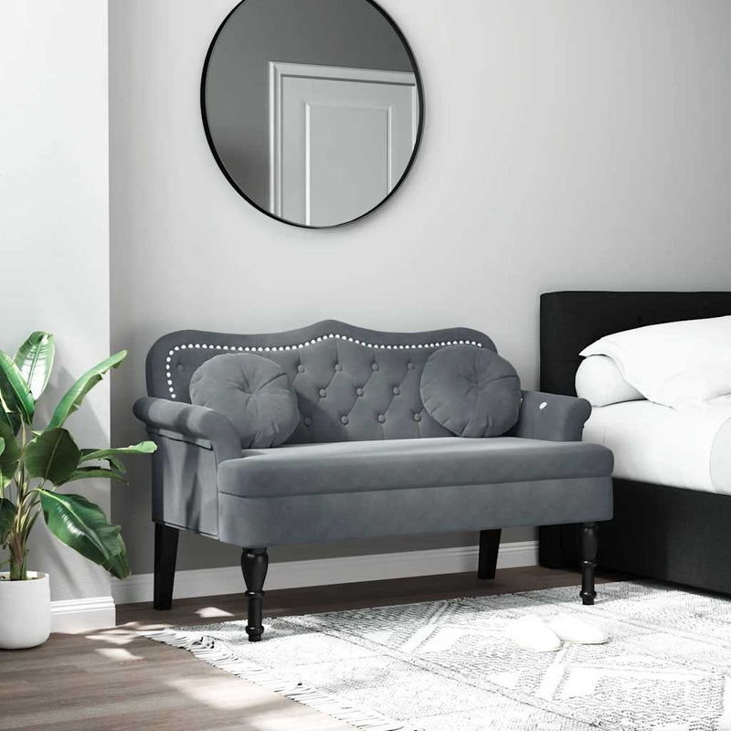 Bancă cu perne gri închis 120,5x65x75 cm catifea