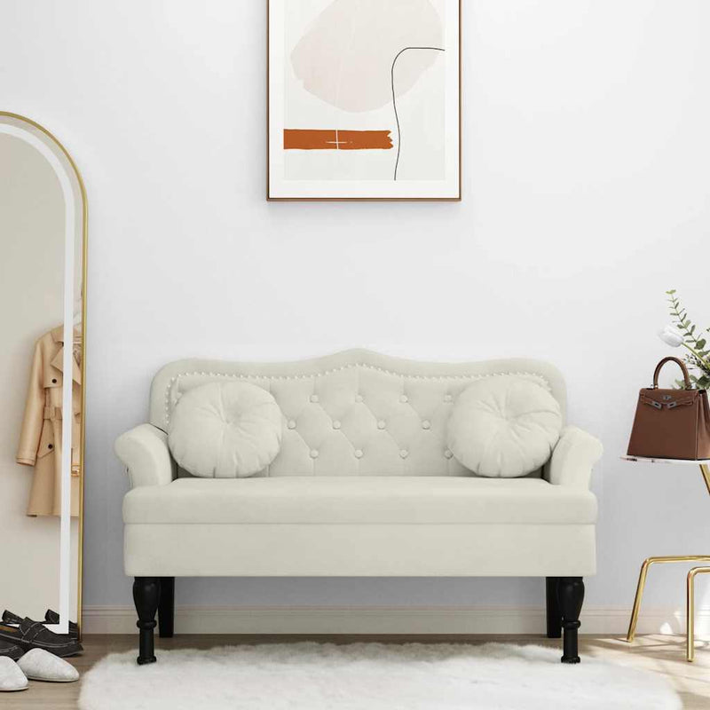 Banchetă cu perne, crem, 120,5x65x75 cm, catifea