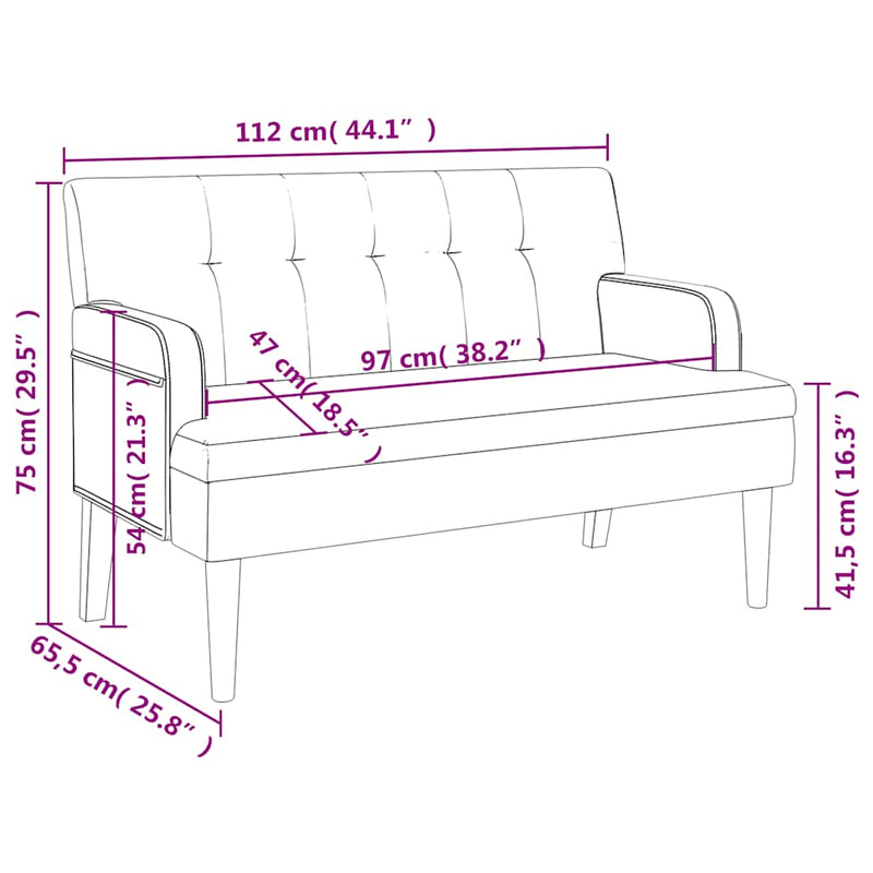 Banchetă cu spătar, maro, 112x65,5x75 cm, piele ecologică
