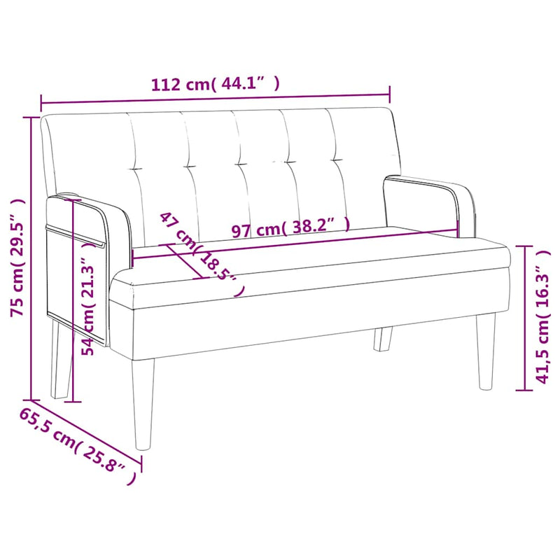 Banchetă cu spătar, alb, 112x65,5x75 cm piele ecologică