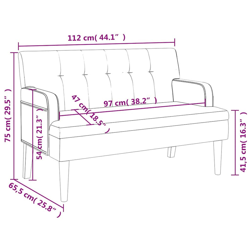 Banchetă cu spătar maro 112x65,5x75 cm piele întoarsă ecologică