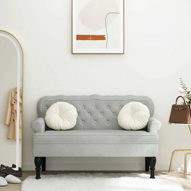 Bancă cu spătar gri deschis 119,5x64,5x75 cm catifea