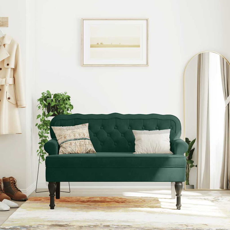 Banchetă cu spătar, verde închis, 119,5x64,5x75 cm, catifea