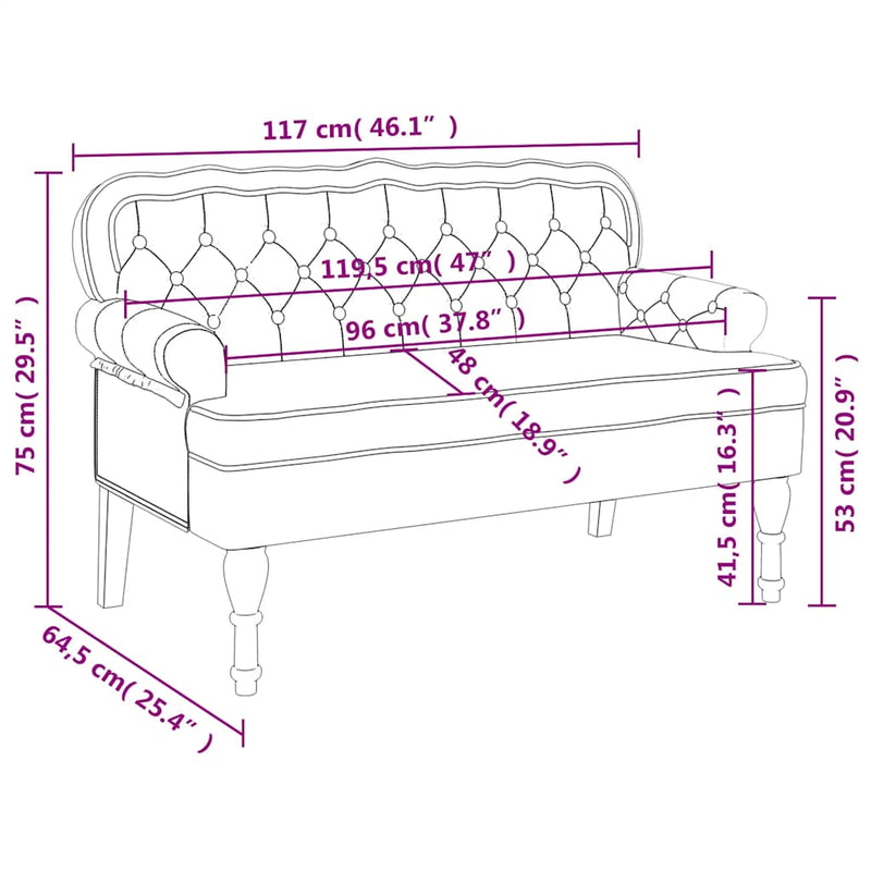 Banchetă cu spătar maro 119,5x64,5x75 cm piele întoarsă eco.