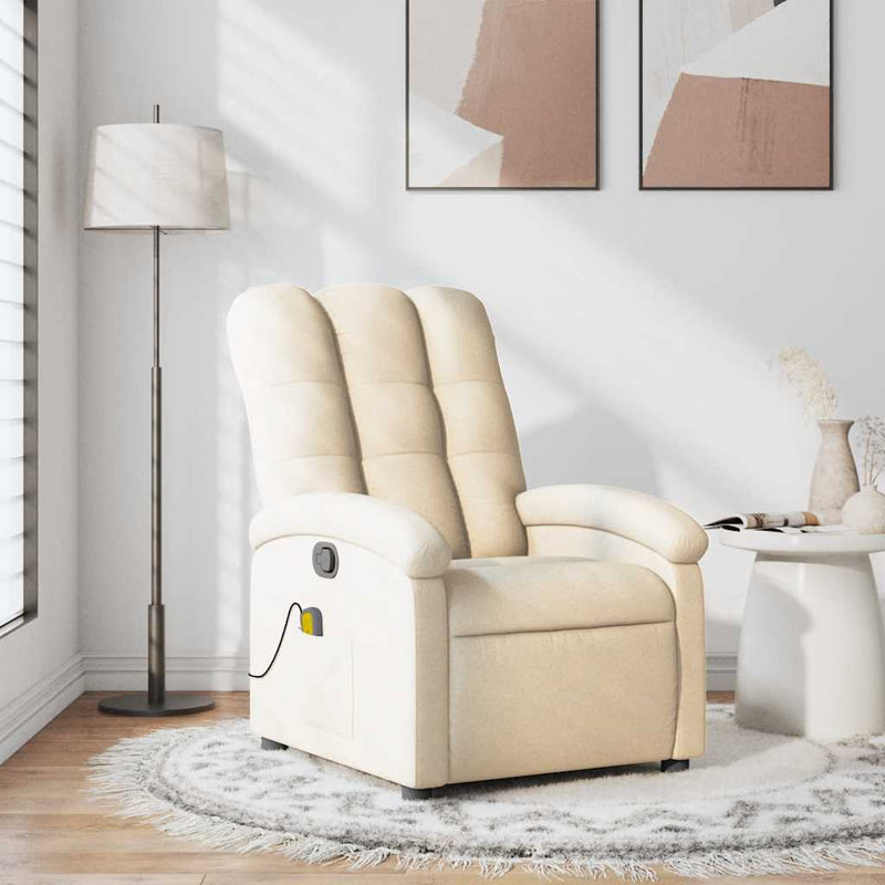 Fotoliu rabatabil de masaj, crem, material textil