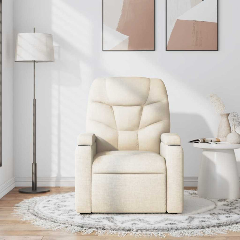 Fotoliu rabatabil de masaj, crem, material textil