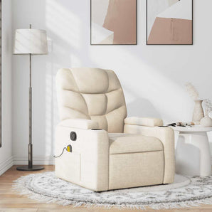Fotoliu rabatabil de masaj, crem, material textil