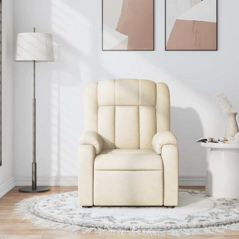 Fotoliu rabatabil de masaj, crem, material textil