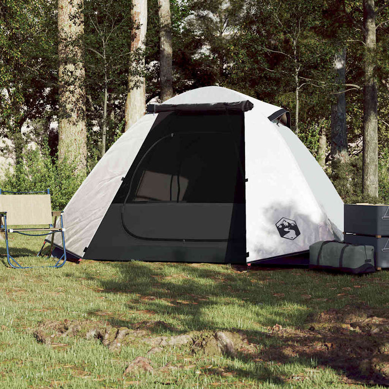 Cort camping cupolă 2 persoane alb, țesătură opacă, impermeabil