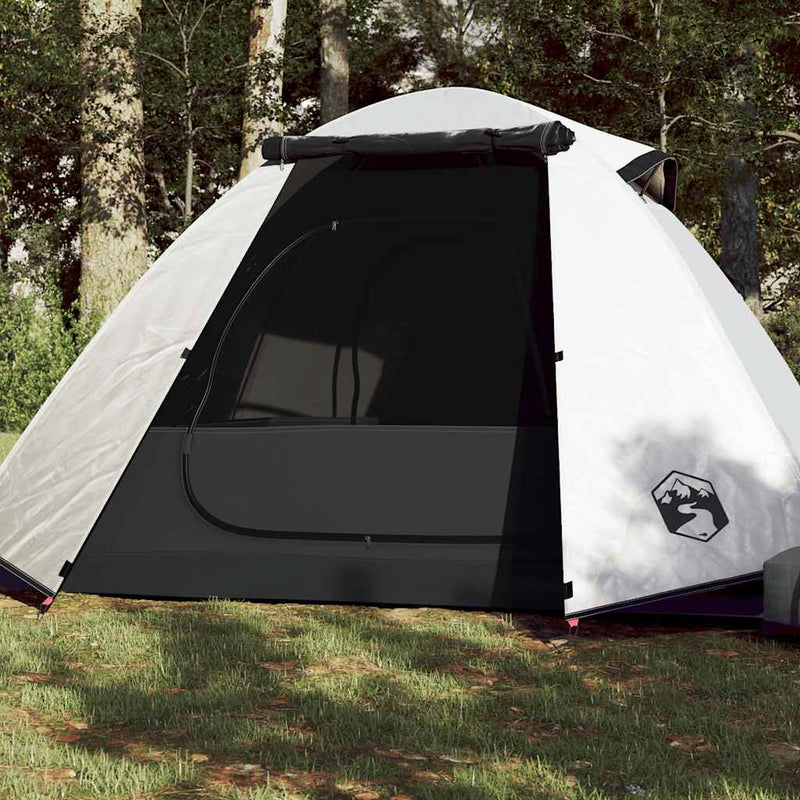 Cort camping cupolă 2 persoane alb, țesătură opacă, impermeabil