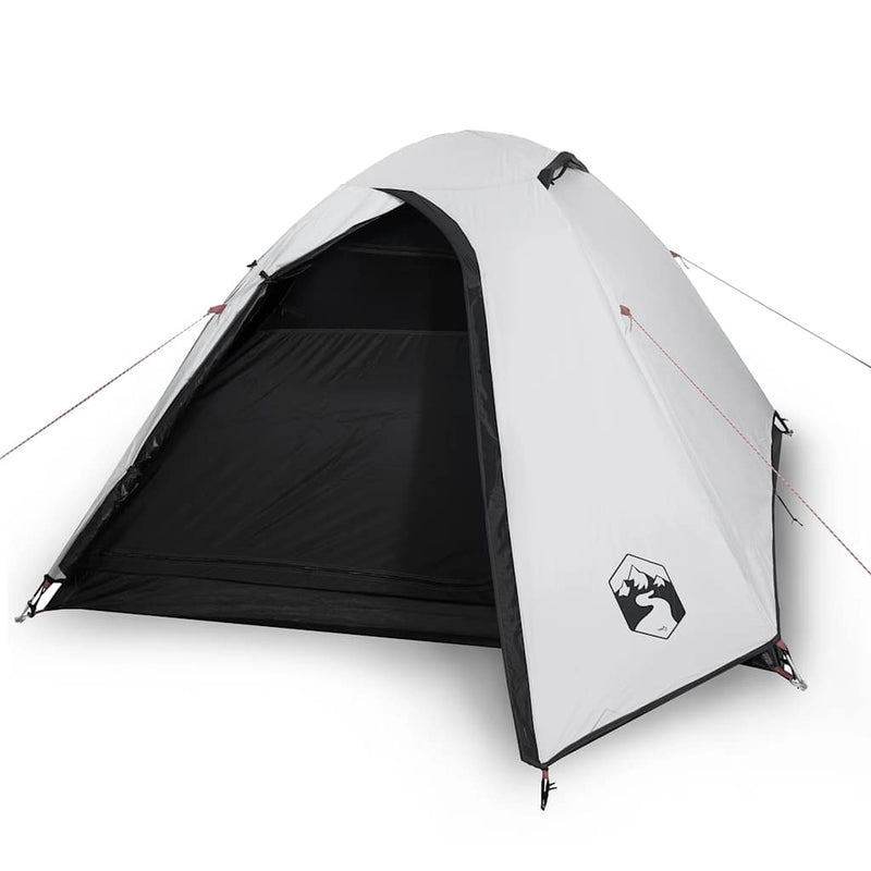Cort camping cupolă 3 persoane alb, țesătură opacă, impermeabil