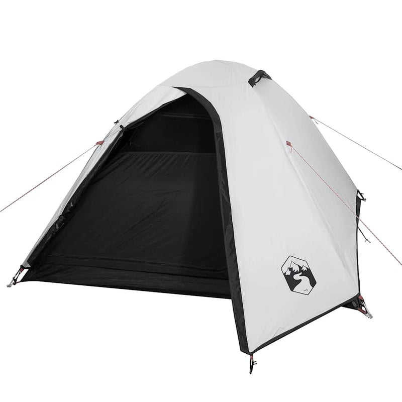 Cort camping cupolă 3 persoane alb, țesătură opacă, impermeabil