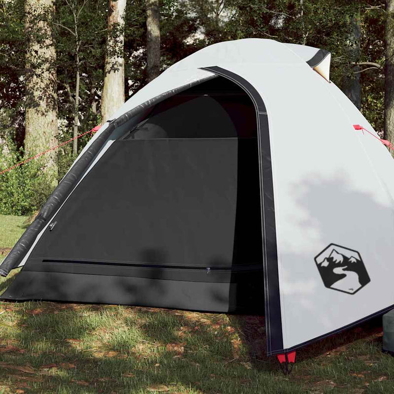 Cort camping cupolă 3 persoane alb, țesătură opacă, impermeabil