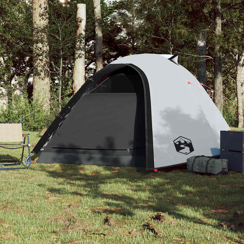 Cort camping cupolă 4 persoane alb, țesătură opacă, impermeabil