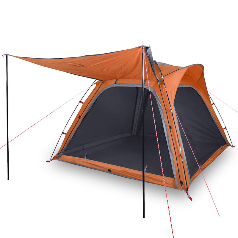 Cort camping, 4 persoane, gri/oranj, impermeabil, setare rapidă
