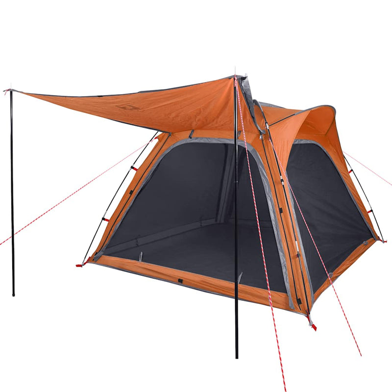 Cort camping, 4 persoane, gri/oranj, impermeabil, setare rapidă