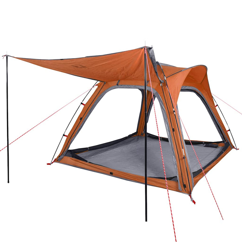 Cort camping, 4 persoane, gri/oranj, impermeabil, setare rapidă