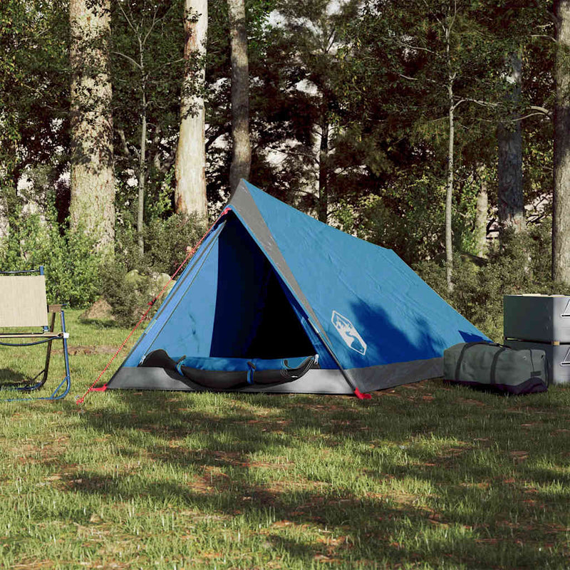 Cort camping pentru 2 persoane, albastru, impermeabil